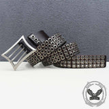 American Biker Three-Row Cutout Rivet Genuine Leather Belt