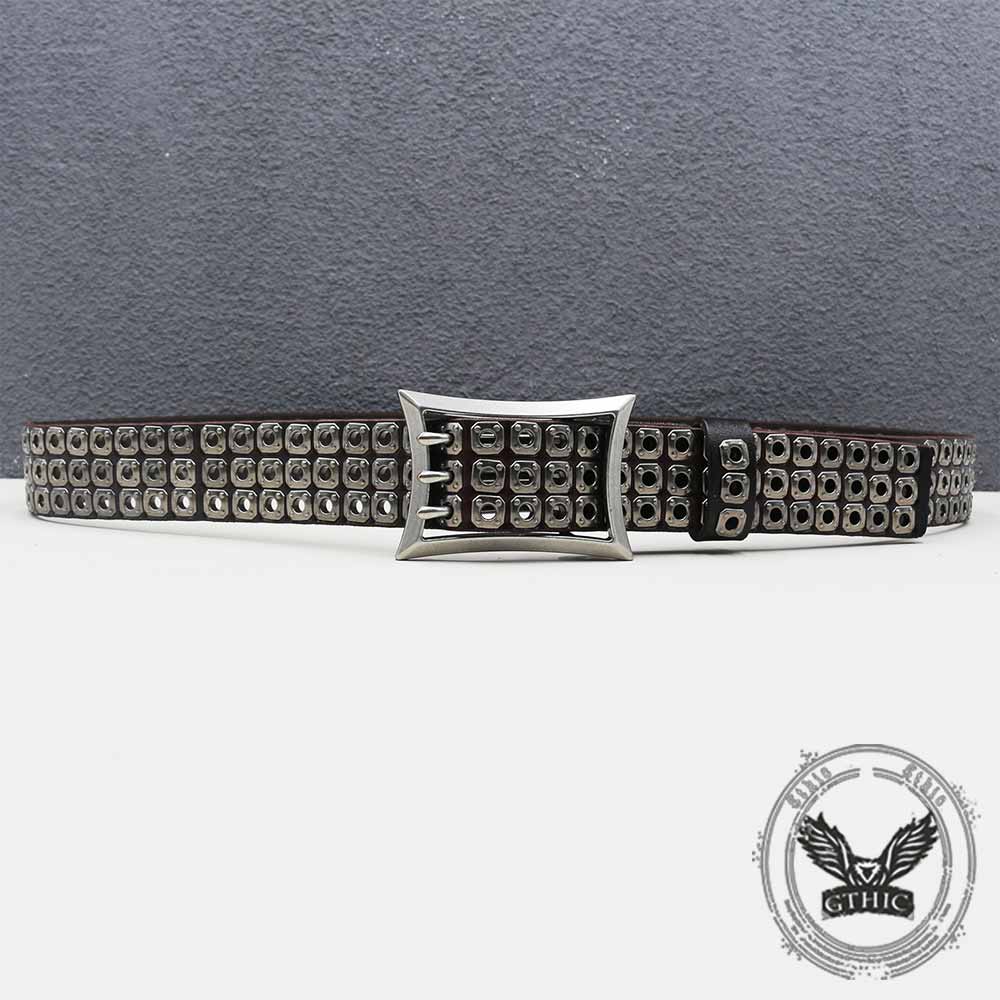 American Biker Three-Row Cutout Rivet Genuine Leather Belt