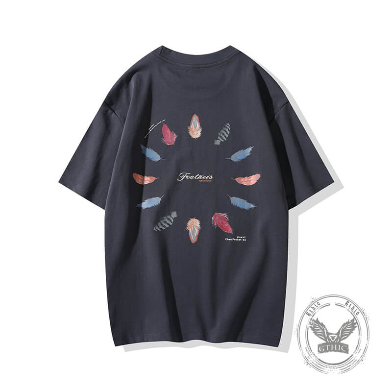 American Casual Colorful Feather Print T-Shirt