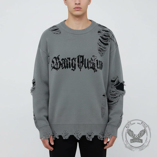 American Casual Crew Neck Ripped Loose Pullover Sweater