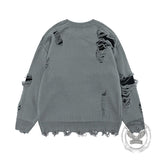 American Casual Crew Neck Ripped Loose Pullover Sweater