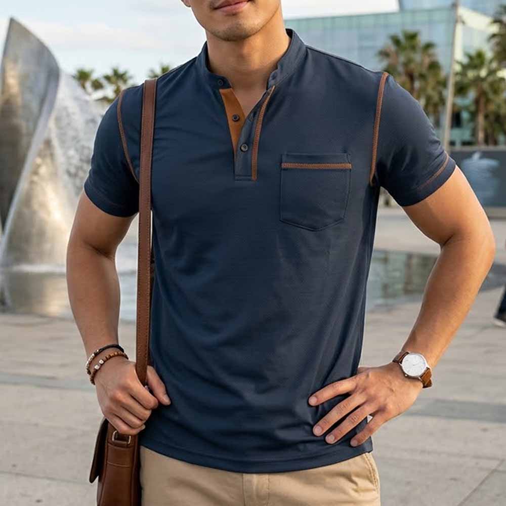 American Casual Quick Dry Button Henley Polo Shirt
