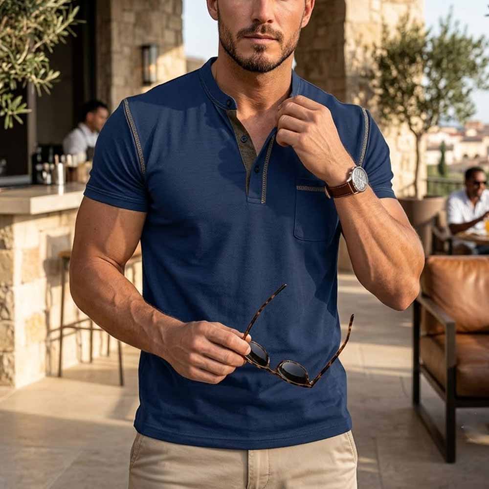 American Casual Quick Dry Button Henley Polo Shirt