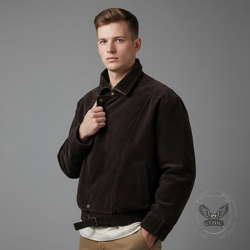 American Fashion Brown Stand-Up Collar Jacket | Gthic.com