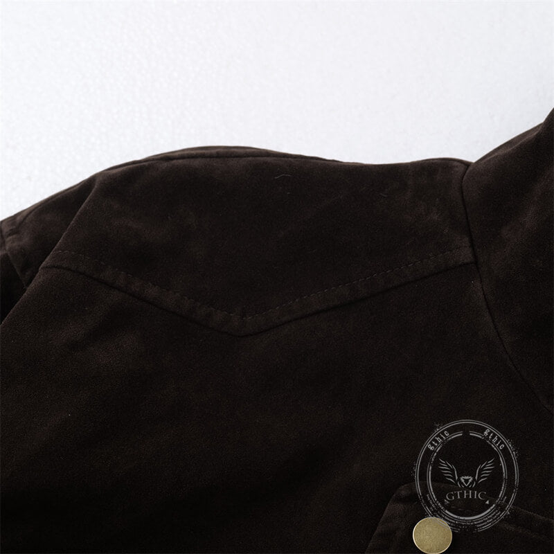 American Fashion Brown Stand-Up Collar Jacket