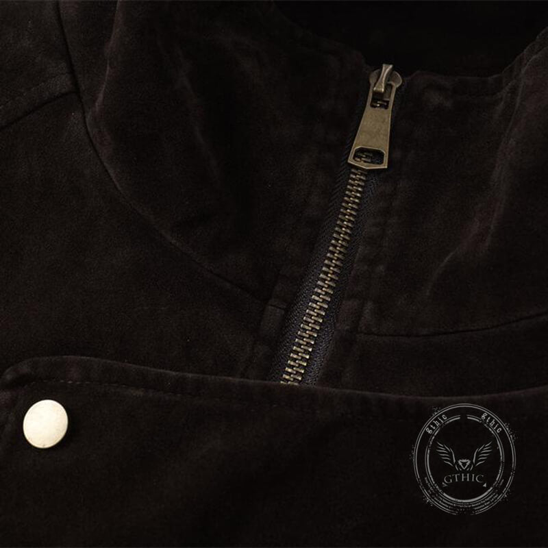 American Fashion Brown Stand-Up Collar Jacket