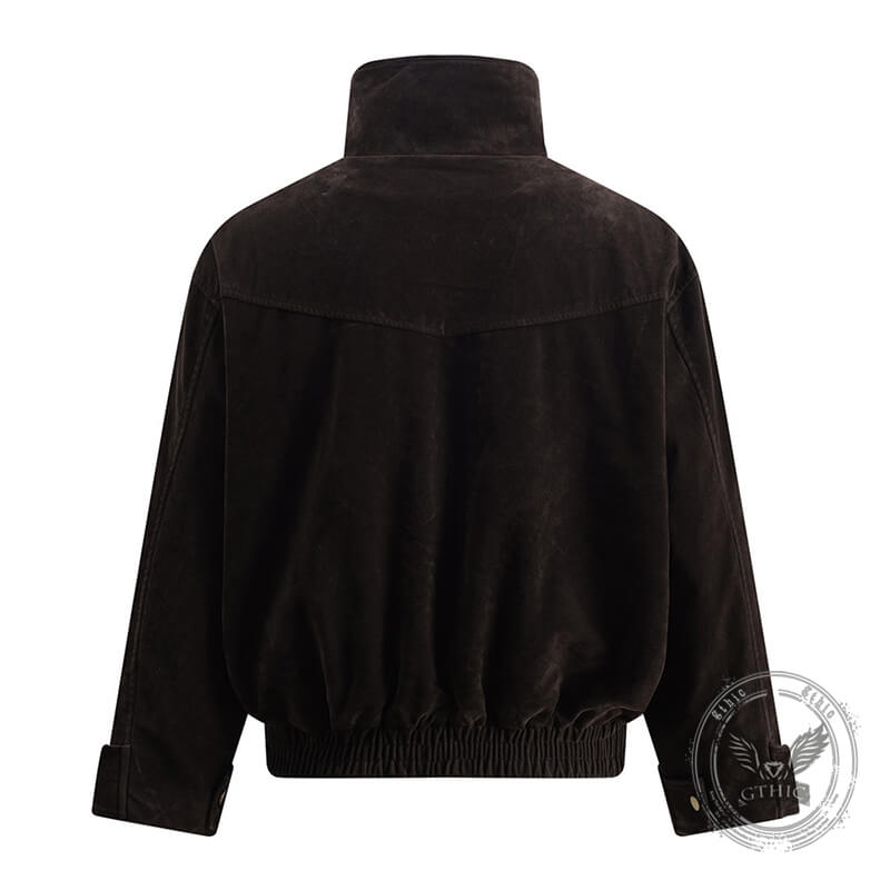 American Fashion Brown Stand-Up Collar Jacket | Gthic.com
