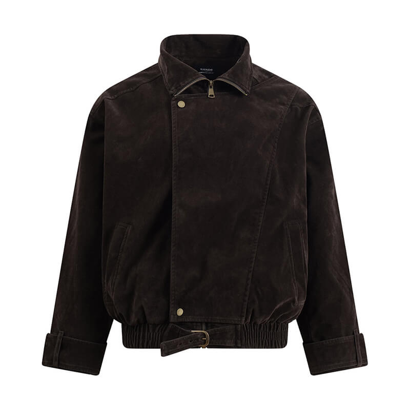 American Fashion Brown Stand-Up Collar Jacket | Gthic.com