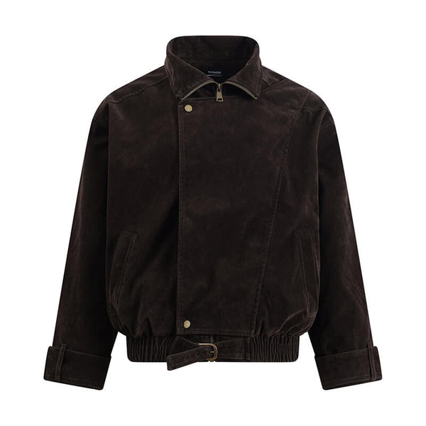 American Fashion Brown Stand-Up Collar Jacket | Gthic.com