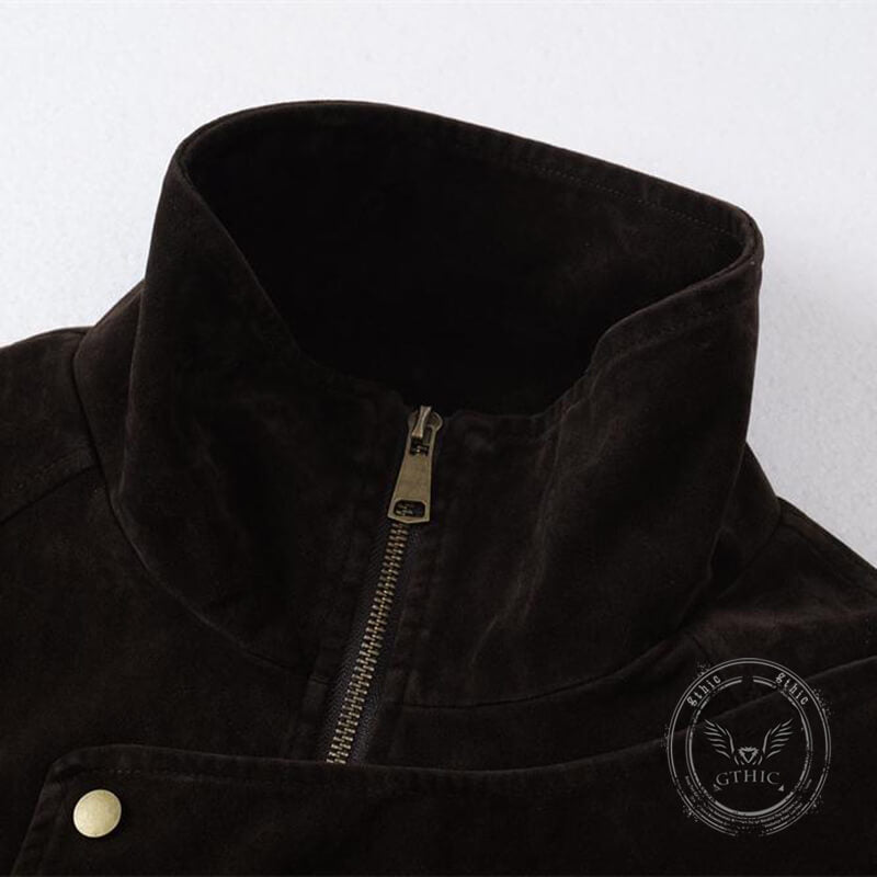 American Fashion Brown Stand-Up Collar Jacket | Gthic.com