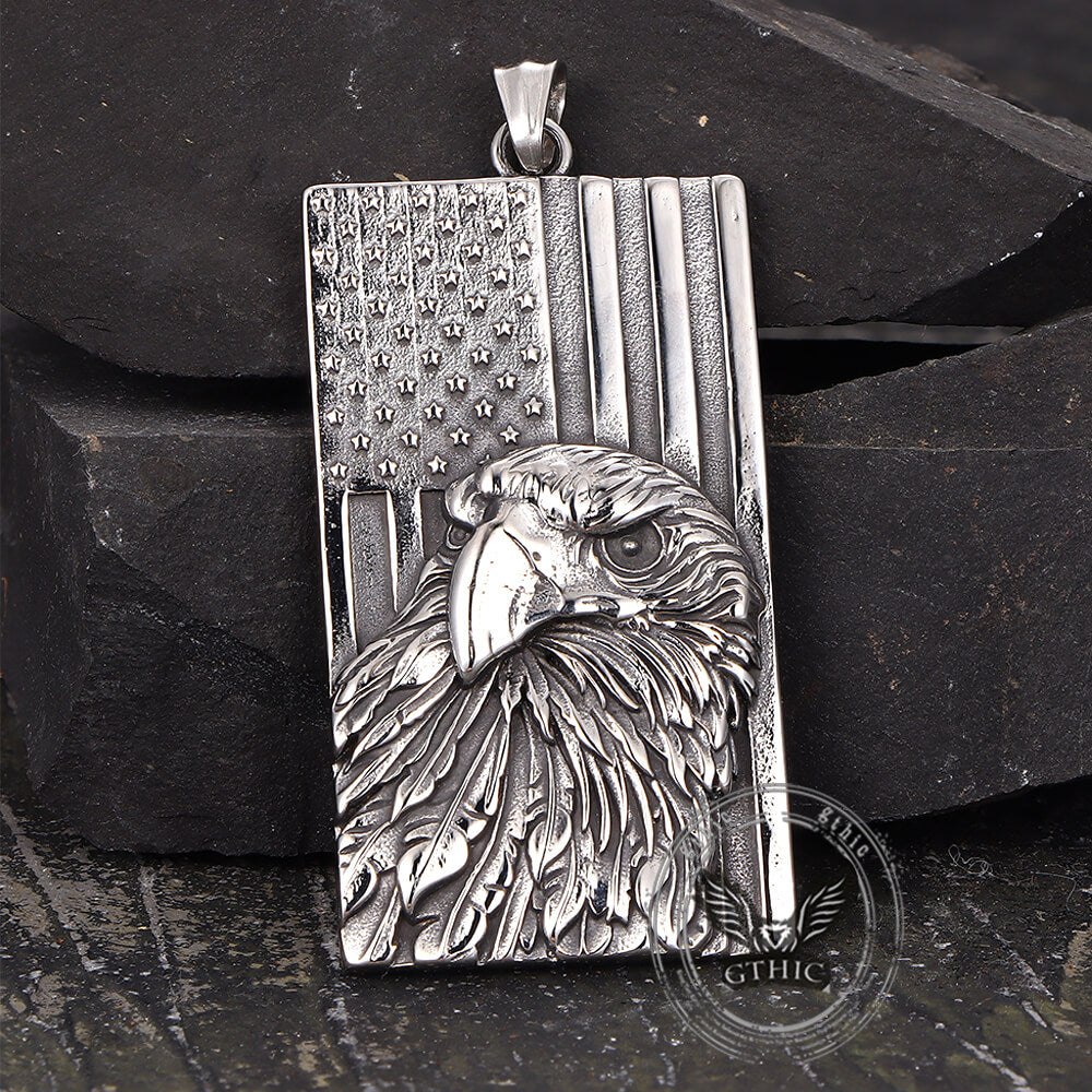 American Flag Bald Eagle Stainless Steel Pendant