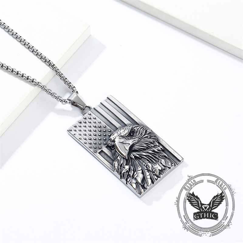 American Flag Bald Eagle Stainless Steel Pendant