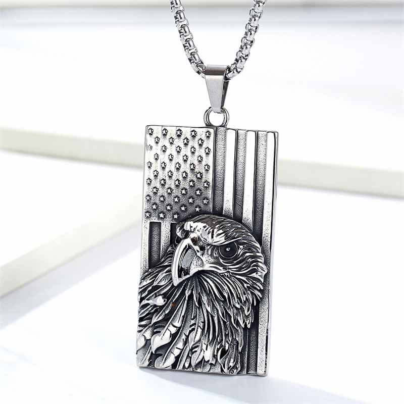 American Flag Bald Eagle Stainless Steel Pendant