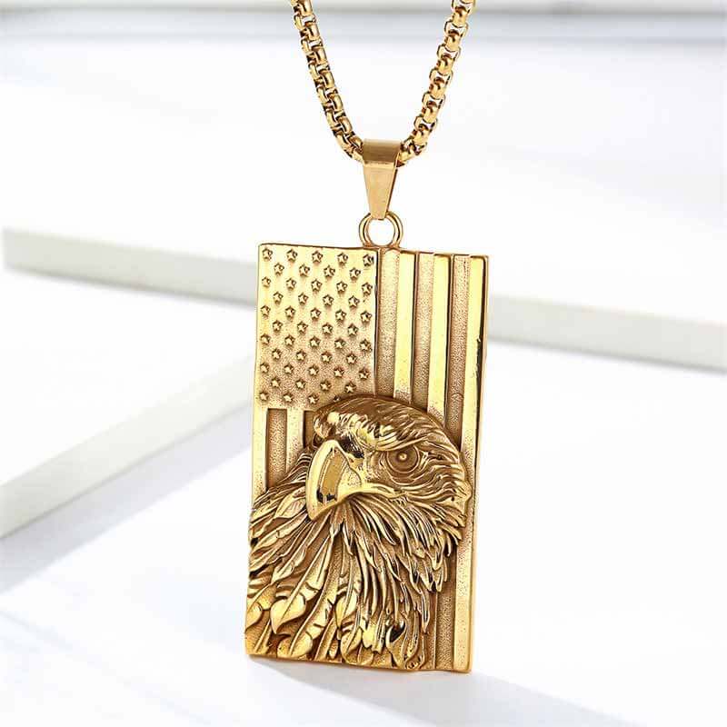 American Flag Bald Eagle Stainless Steel Pendant