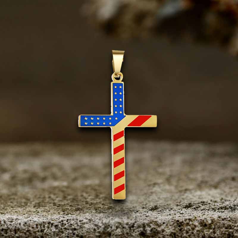 American Flag Cross Stainless Steel Pendant