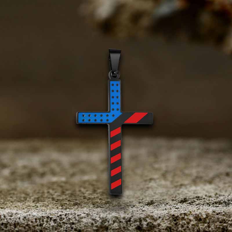 American Flag Cross Stainless Steel Pendant
