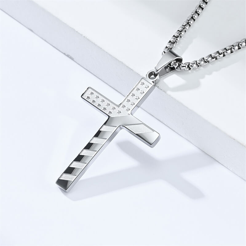 American Flag Cross Stainless Steel Pendant