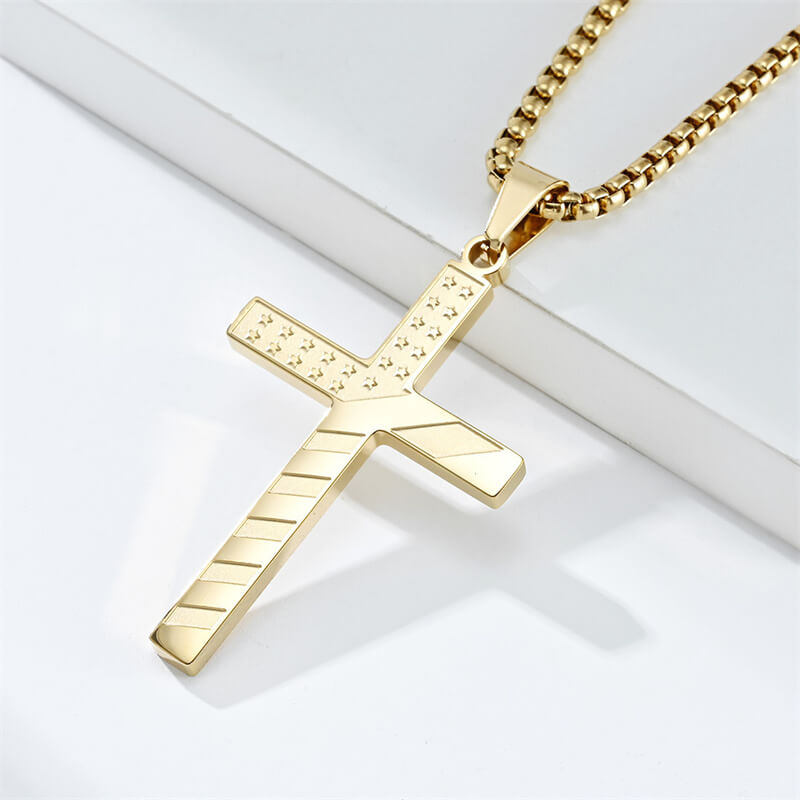 American Flag Cross Stainless Steel Pendant