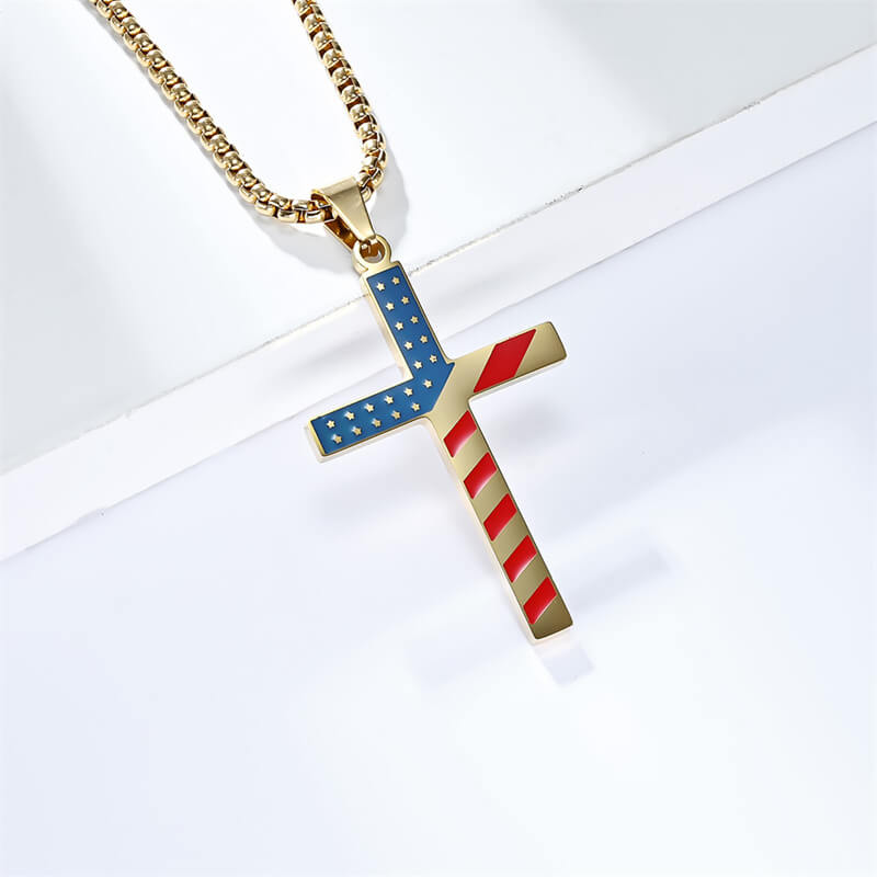 American Flag Cross Stainless Steel Pendant