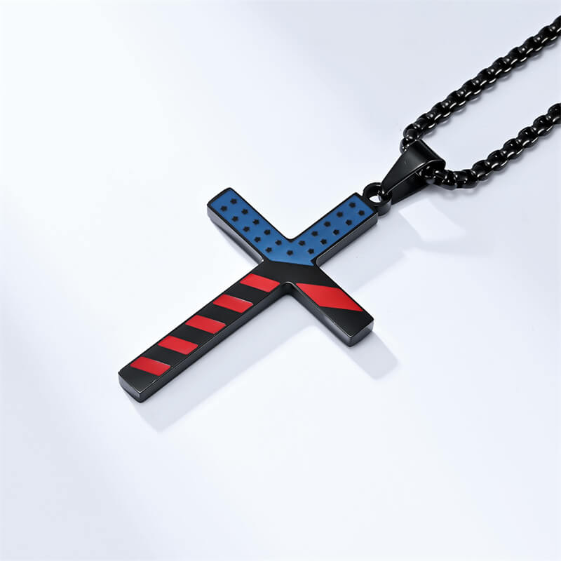 American Flag Cross Stainless Steel Pendant