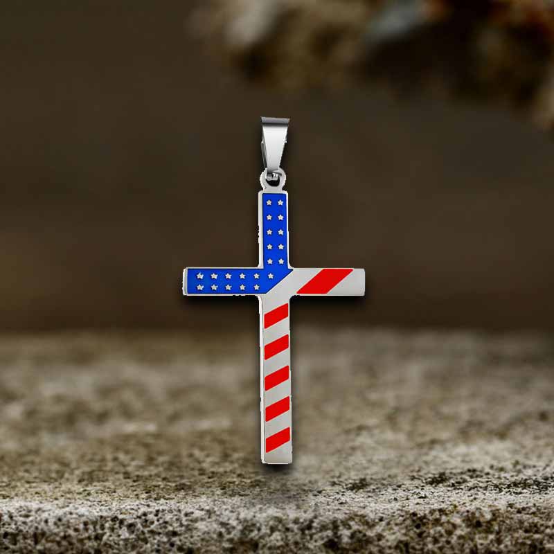 American Flag Cross Stainless Steel Pendant