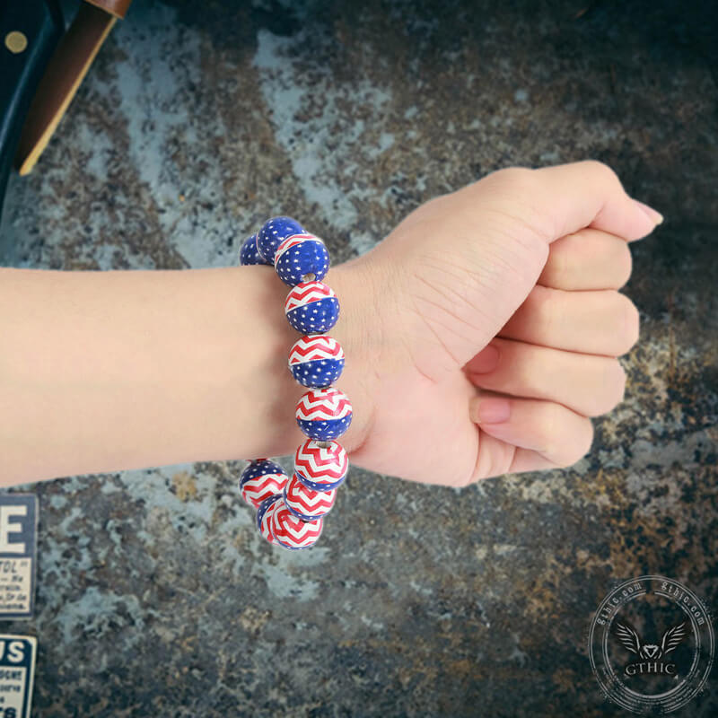 American Flag Wood Beaded Bracelet | Gthic.com