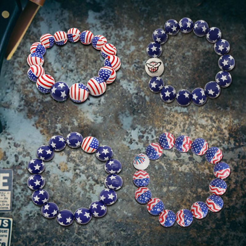 American Flag Wood Beaded Bracelet