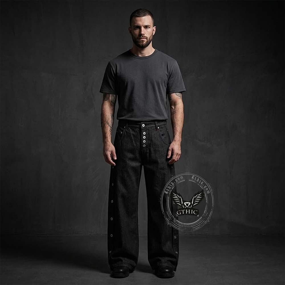 American High-Street Button Design Raw Denim Jeans | Gthic.com