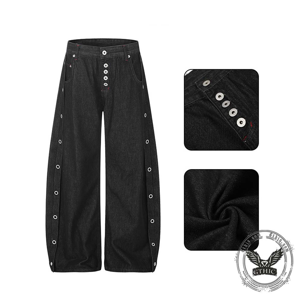 American High-Street Button Design Raw Denim Jeans