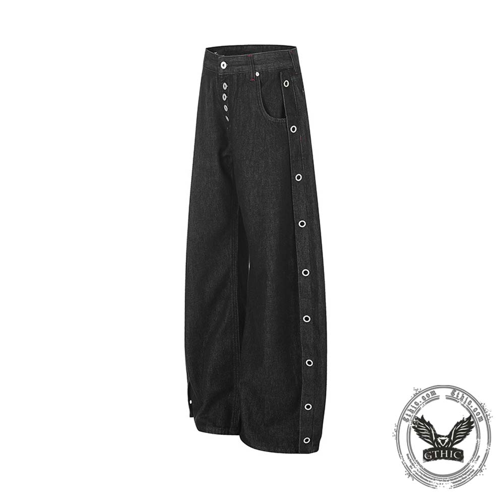 American High-Street Button Design Raw Denim Jeans