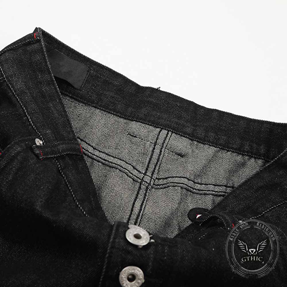 American High-Street Button Design Raw Denim Jeans