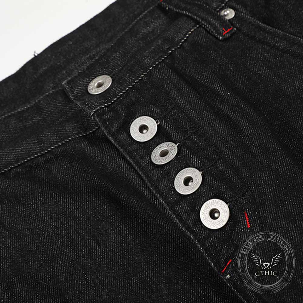 American High-Street Button Design Raw Denim Jeans