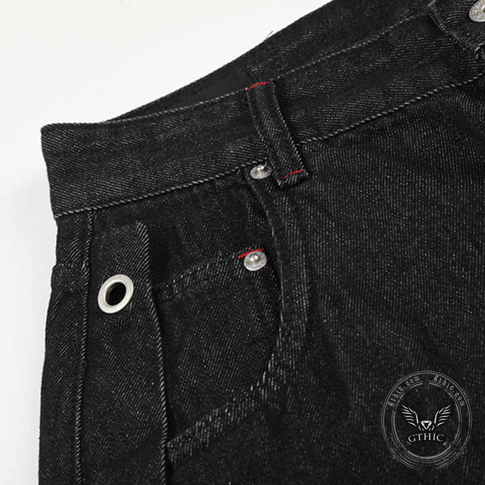 American High-Street Button Design Raw Denim Jeans