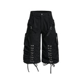 American High-Street Lace-Up Wide-Leg Cargo Shorts