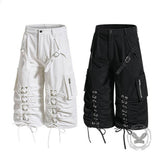 American High-Street Lace-Up Wide-Leg Cargo Shorts