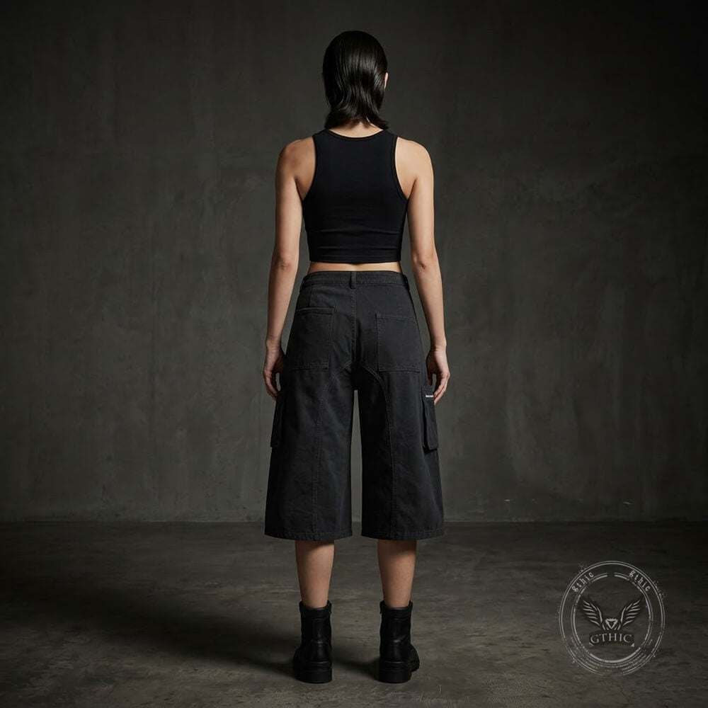 American High-Street Lace-Up Wide-Leg Cargo Shorts | Gthic.com