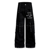 American High-Street Punk Studded Straight-Leg Cargo Pants