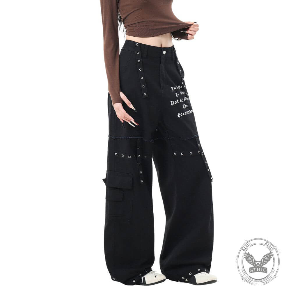 American High-Street Punk Studded Straight-Leg Cargo Pants | Gthic.com