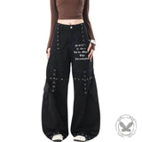 American High-Street Punk Studded Straight-Leg Cargo Pants | Gthic.com