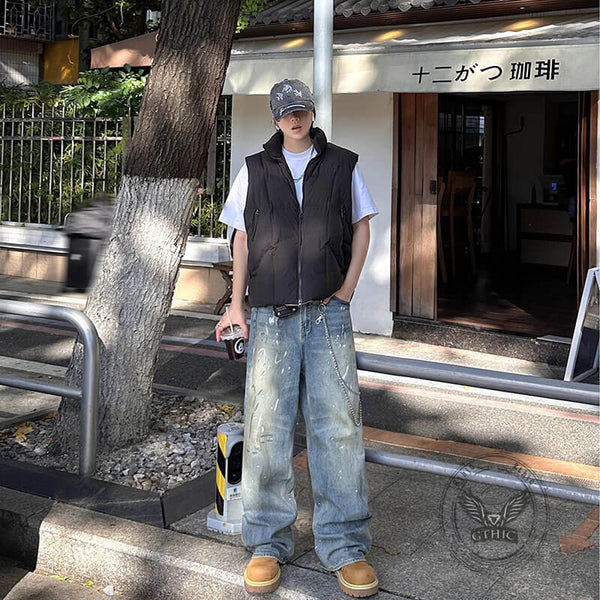 American High Street Ink-Splashed Distressed Wide-Leg Jeans | Gthic.com