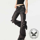 American High Street Y2K Strap Design Distressed Jeans 01 | Gthic.com