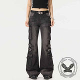 American High Street Y2K Strap Design Distressed Jeans 02 | Gthic.com