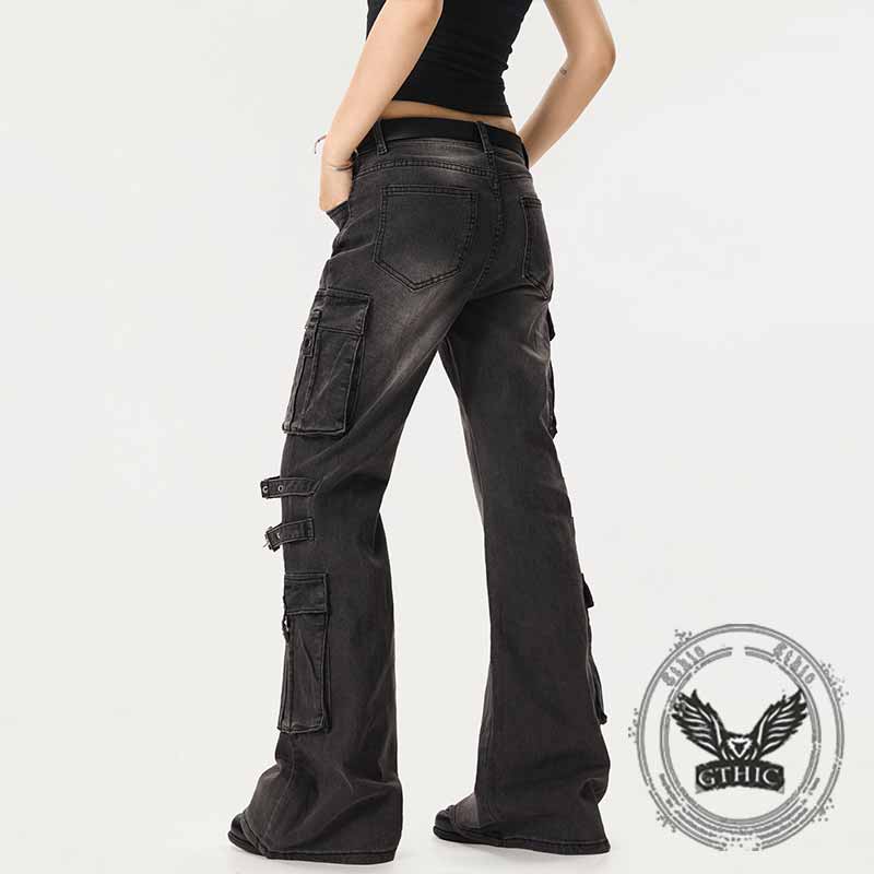 American High Street Y2K Strap Design Distressed Jeans 03 | Gthic.com