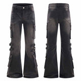 American High Street Y2K Strap Design Distressed Jeans