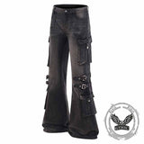 American High Street Y2K Strap Design Distressed Jeans