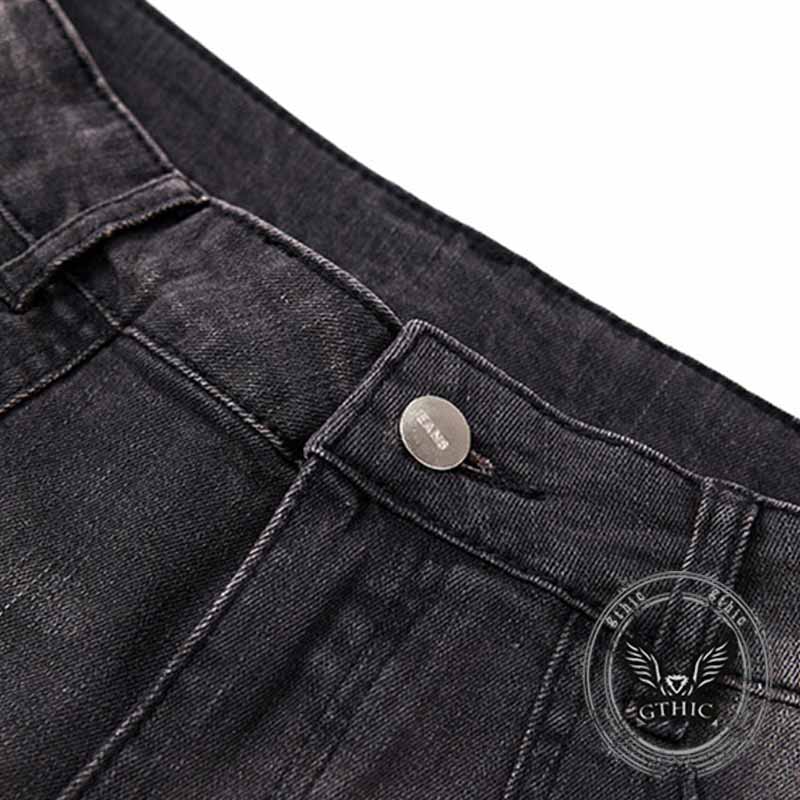 American High Street Y2K Strap Design Distressed Jeans