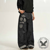 American Hip-Hop Letter Embroidered Wide-Leg Jeans | Gthic.com