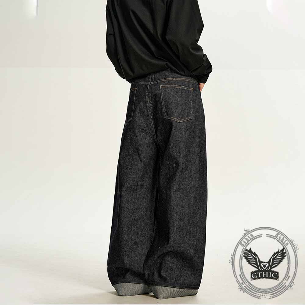 American Hip-Hop Letter Embroidered Wide-Leg Jeans | Gthic.com