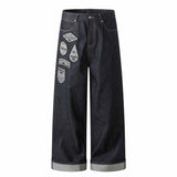 Pantaloni punk da uomo in cotone con stampa teschio patch