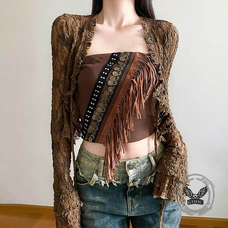 American Holiday Style Fur Edge Fringe Crop Top 01 | Gthic.com